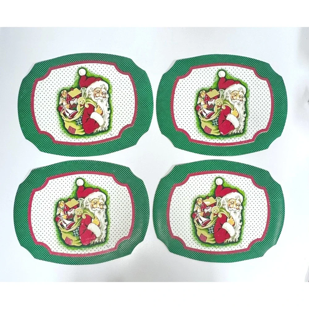 Vintage Town & Country Linens Santa Gifts Christmas Placemats Set of 4 Green Red